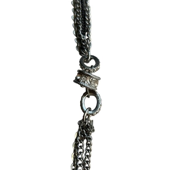 Loft Womens Multi Strand Chain Necklace Long 32" Rhinestones Silver Tone Artsy - Picture 2 of 6